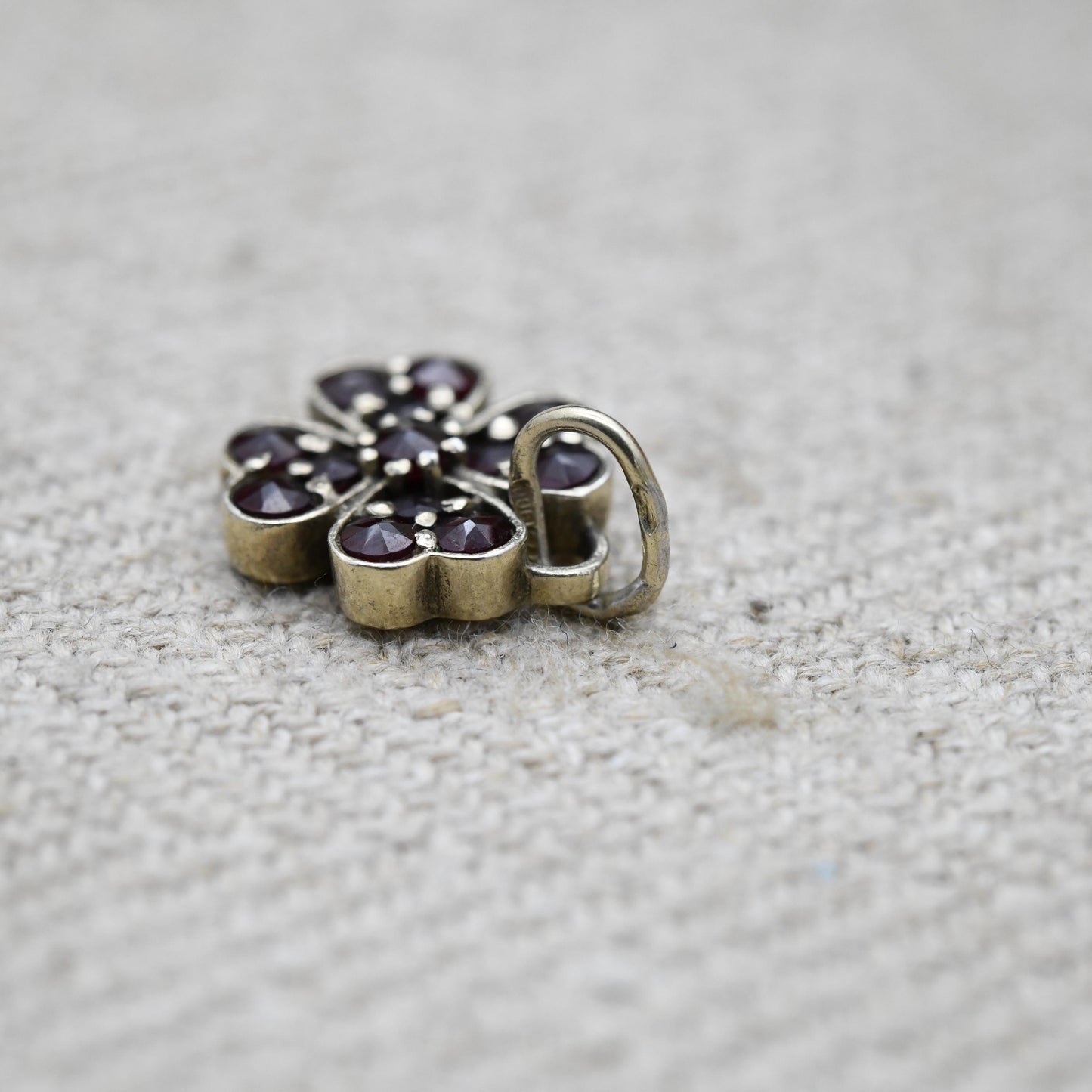 Vintage Silver Gilt Red Garnet Pendant - Miniature Shamrock Charm with Red Stone | Celtic | Irish | Gift for Pendant Charm Necklace