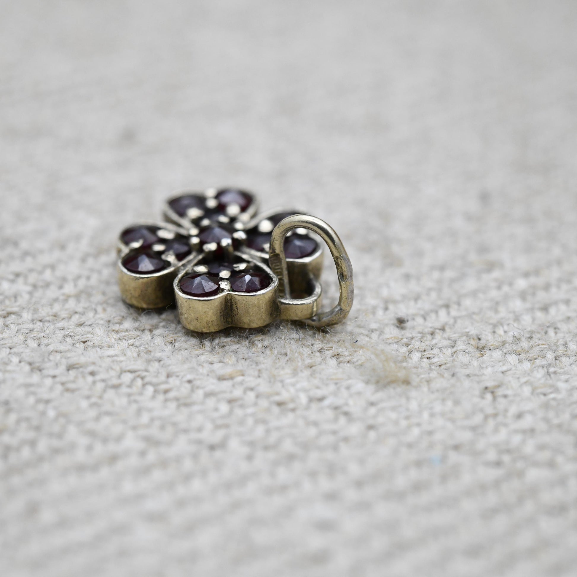 Vintage Silver Gilt Red Garnet Pendant - Miniature Shamrock Charm with Red Stone | Celtic | Irish | Gift for Pendant Charm Necklace