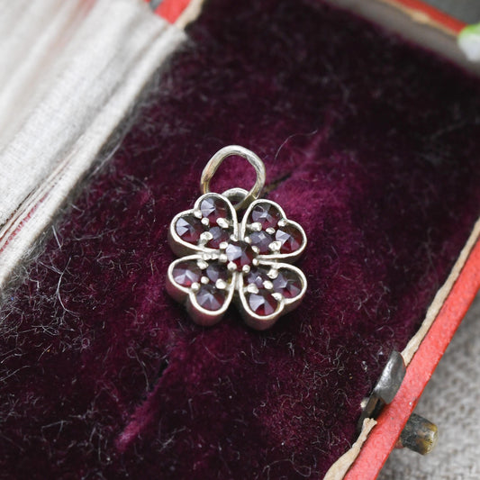Vintage Silver Gilt Red Garnet Pendant - Miniature Shamrock Charm with Red Stone | Celtic | Irish | Gift for Pendant Charm Necklace
