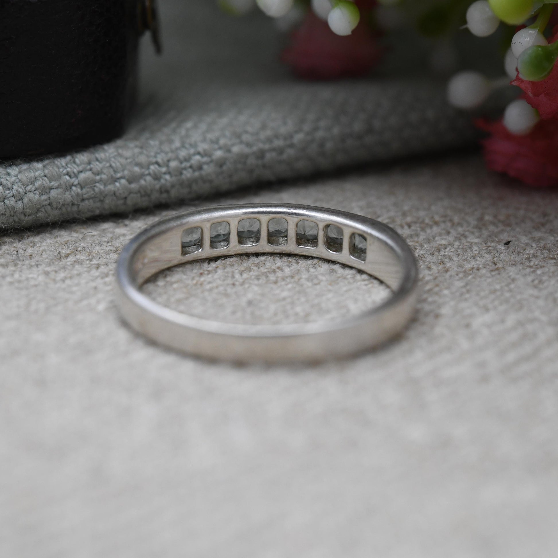 Sterling Silver Blue Stone Half Eternity Ring - Flush Channel | Placeholder | Stacking Band | UK Size - S 1/2 | US Size - 9 1/4