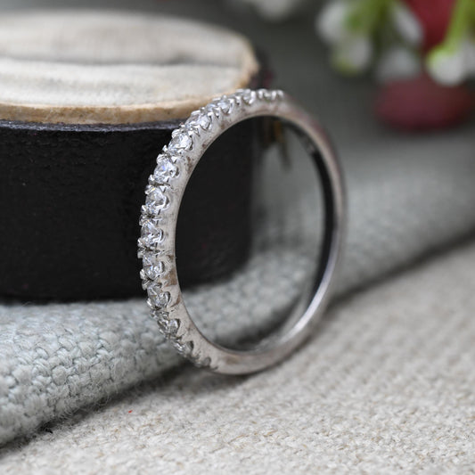 Vintage Sterling Silver DQCZ Half Eternity Ring - Clear Stone Eternity Band | UK Size - O | US Size - 7 1/4