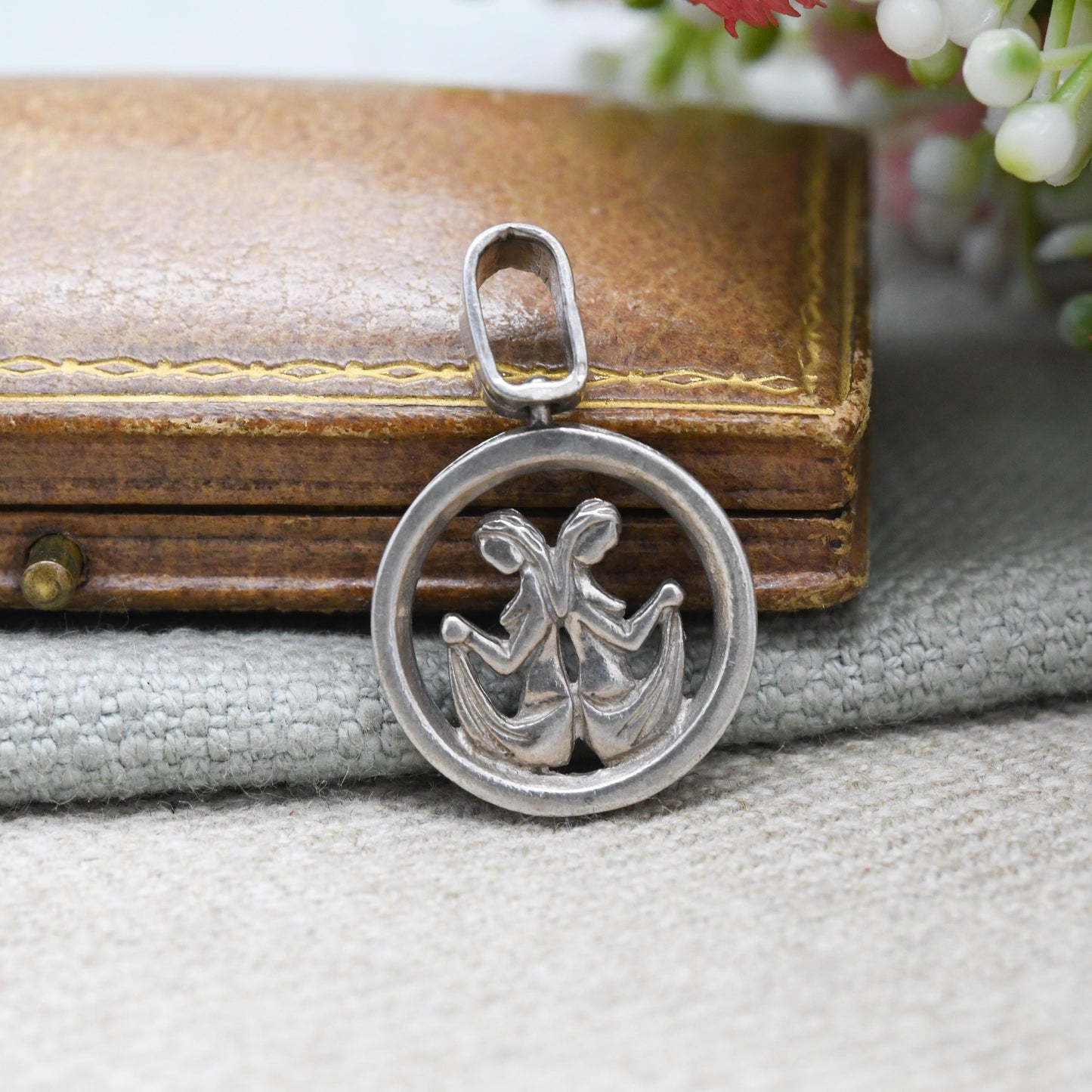 Vintage Sterling Silver Gemini Pendant - Twin Women | Astrological | Zodiac Star Sign Symbol | May June Birthday Gift