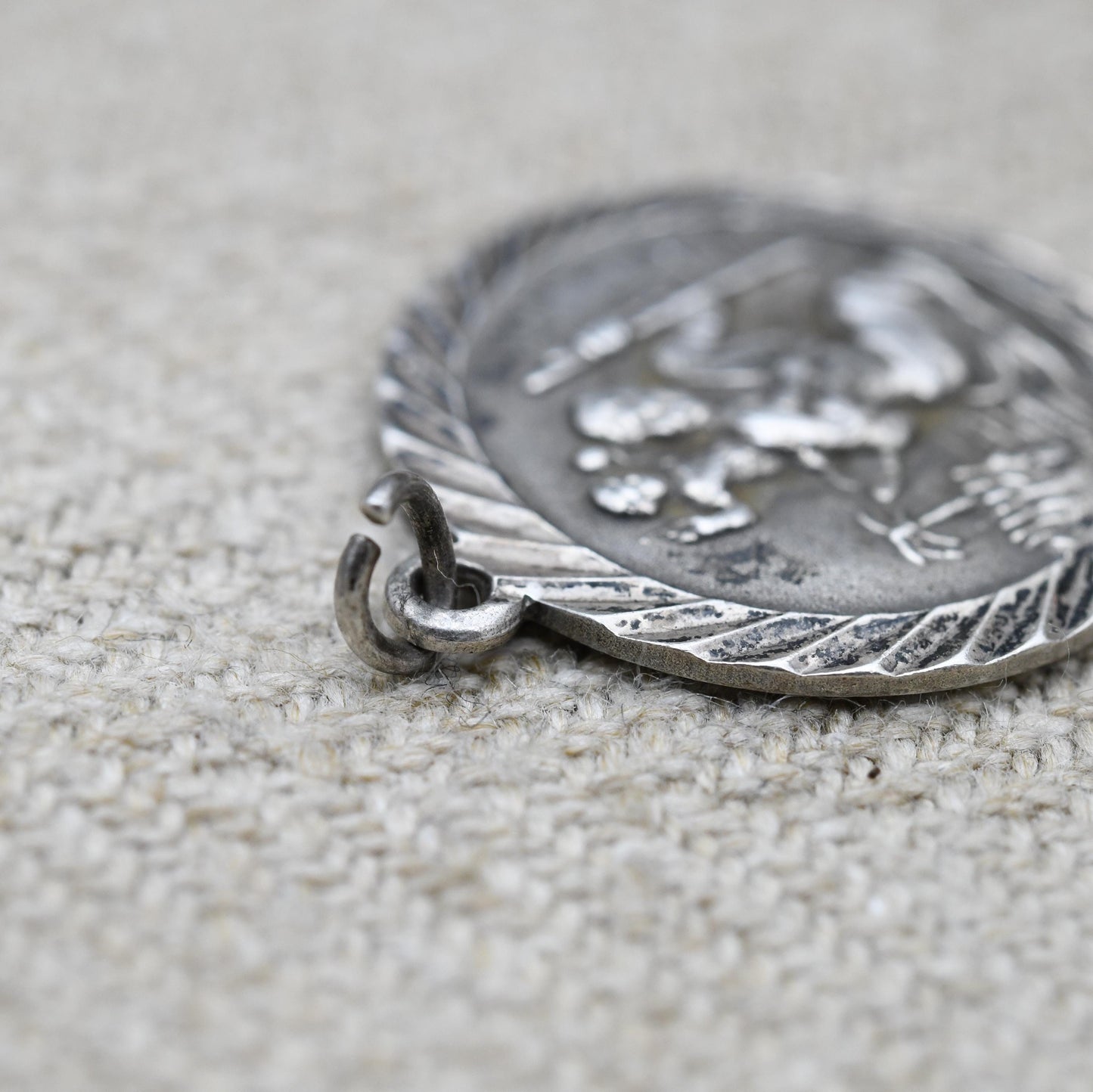 Vintage Sterling Silver St. Christopher Pendant - Embossed Relief | Circle Shape | Saint of Travelling | Religious Jewellery