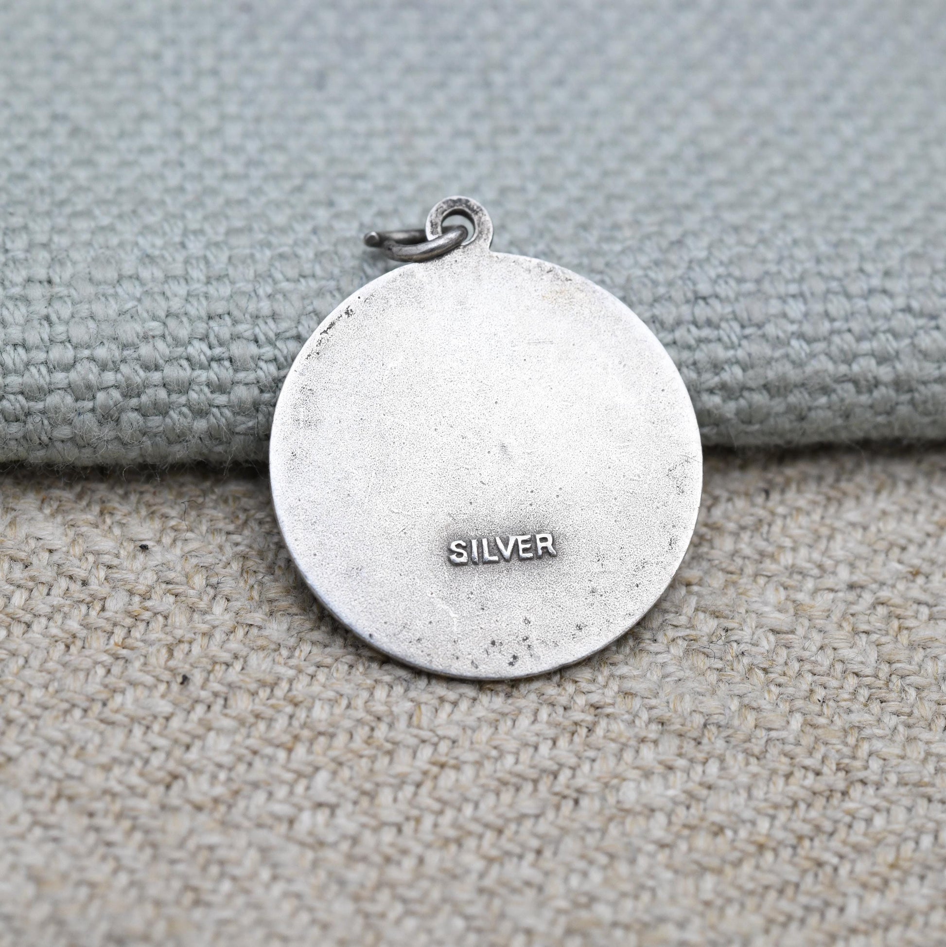 Vintage Sterling Silver St. Christopher Pendant - Embossed Relief | Circle Shape | Saint of Travelling | Religious Jewellery