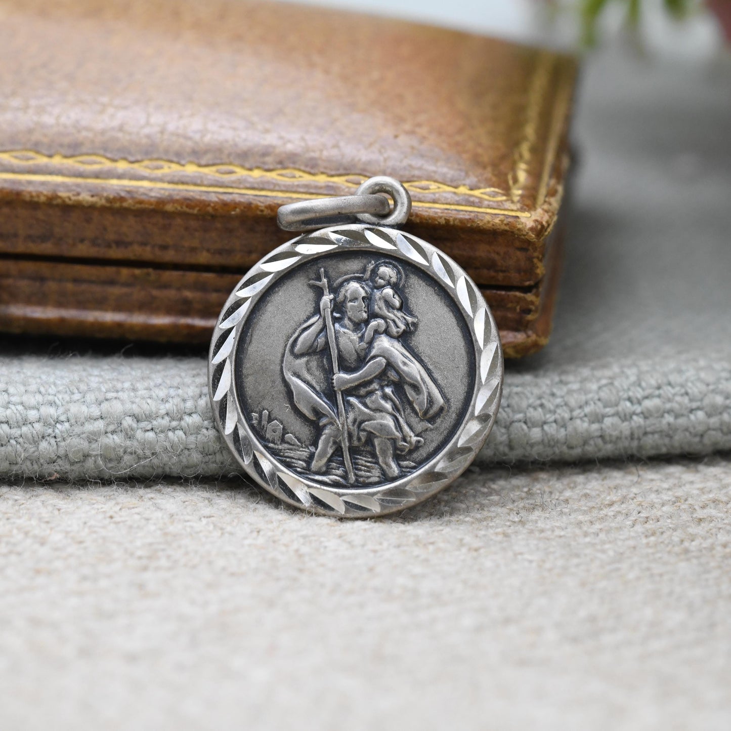 Vintage Sterling Silver St. Christopher Pendant - Embossed Relief | Circle | Saint of Travelling | Religious Jewellery