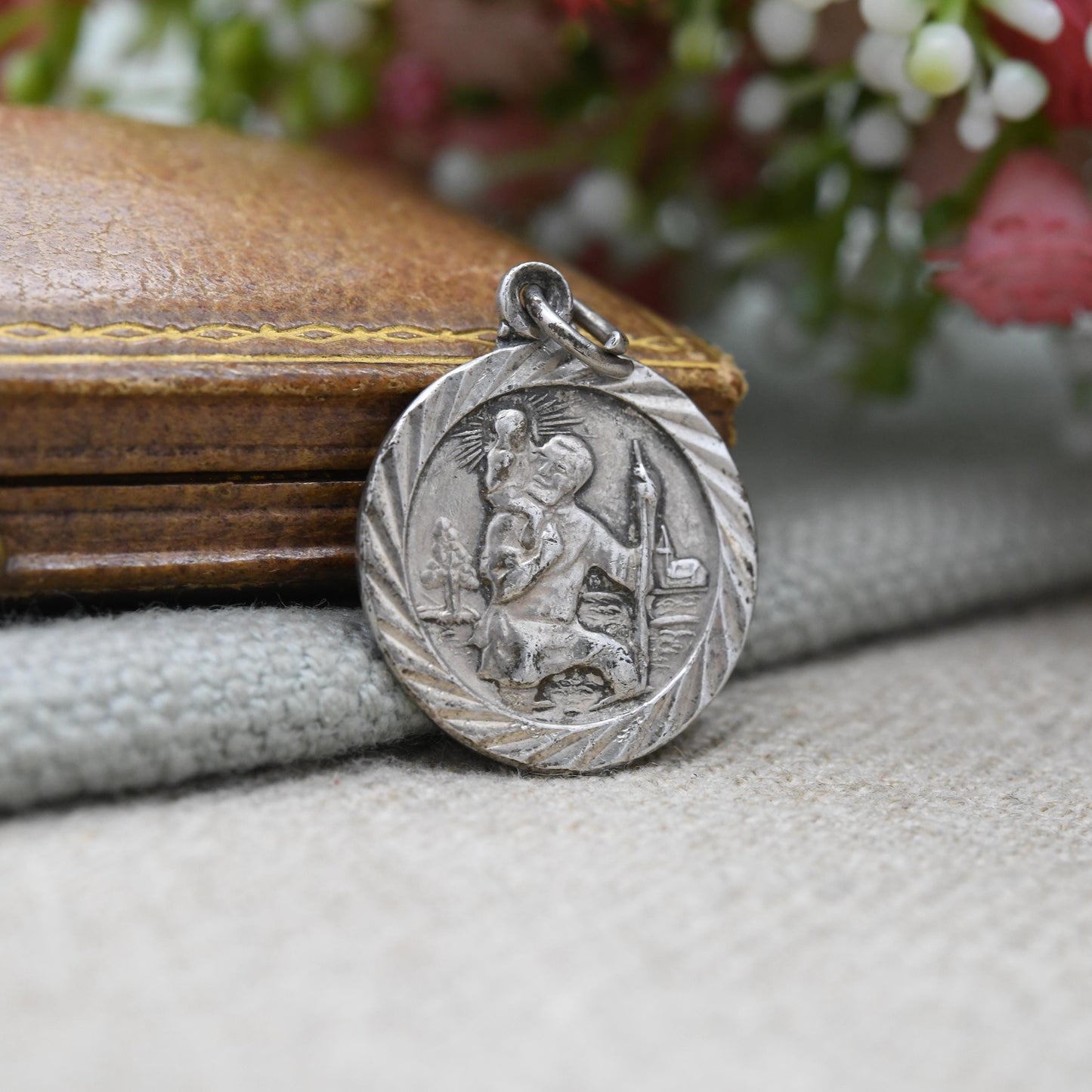 Vintage Sterling Silver St. Christopher Pendant - Embossed Relief | Circle | Saint of Travelling | Religious Jewellery