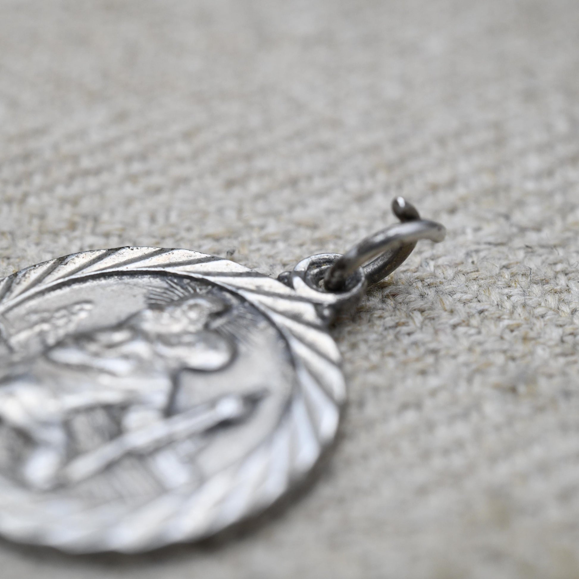Vintage Sterling Silver St. Christopher Pendant - Embossed Relief | Circle | Saint of Travelling | Religious Jewellery