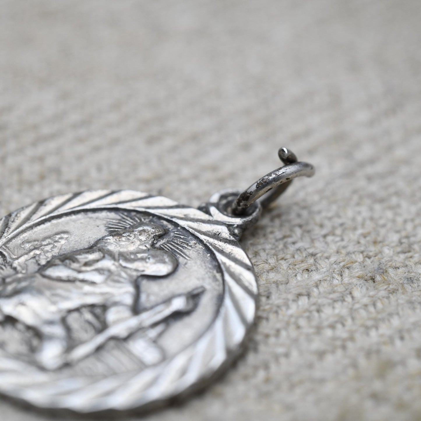 Vintage Sterling Silver St. Christopher Pendant - Embossed Relief | Circle | Saint of Travelling | Religious Jewellery