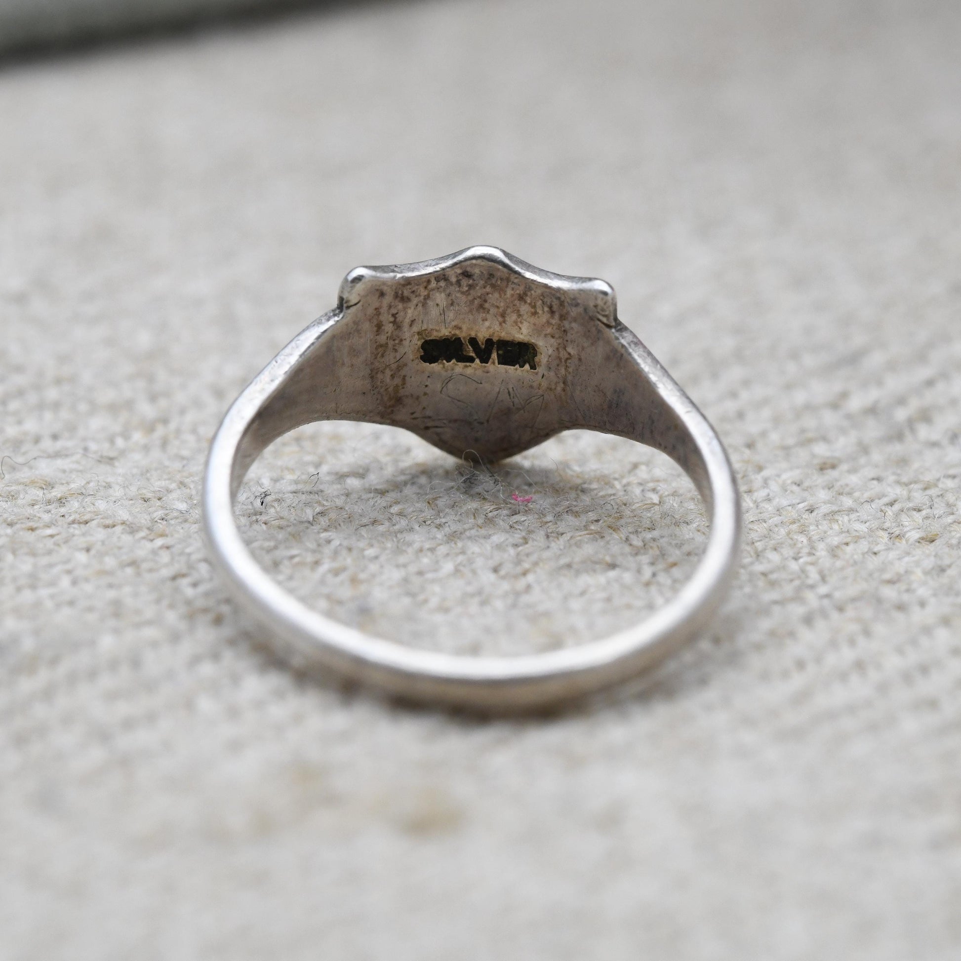 Antique Sterling Silver Shield Signet Ring c. 1910s - Small Size | Unisex Pinkie Ring | UK Size - K | US Size - 5 1/4