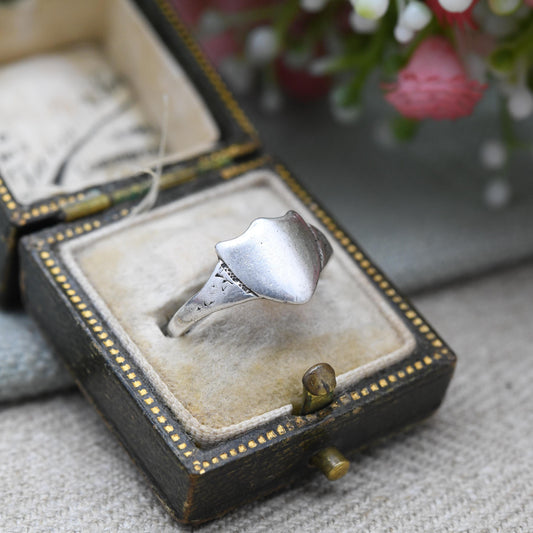 Antique Sterling Silver Shield Signet Ring c. 1910s - Small Size | Unisex Pinkie Ring | UK Size - K | US Size - 5 1/4