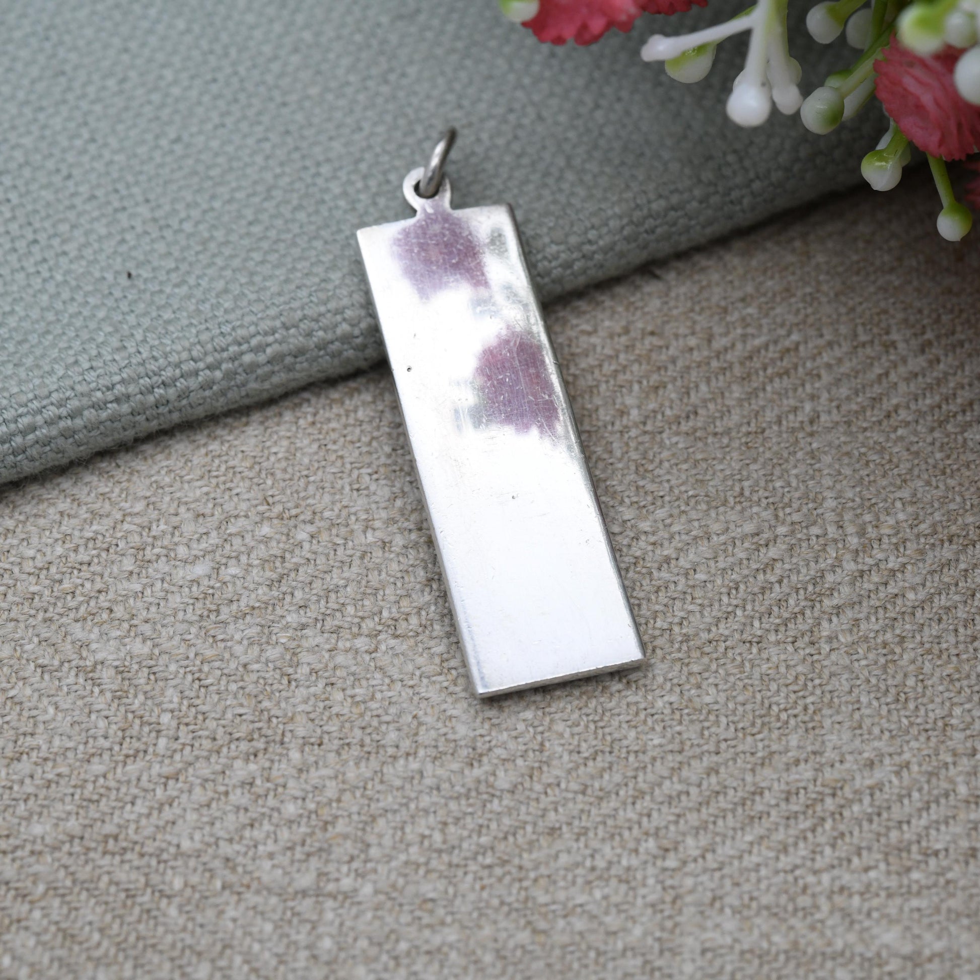 Vintage Sterling Silver Ingot Pendant 1977 Queen Elizabeth II Silver Jubilee Stamp - Hallmarked RC Carrs of Sheffield | Mid-Century Necklace