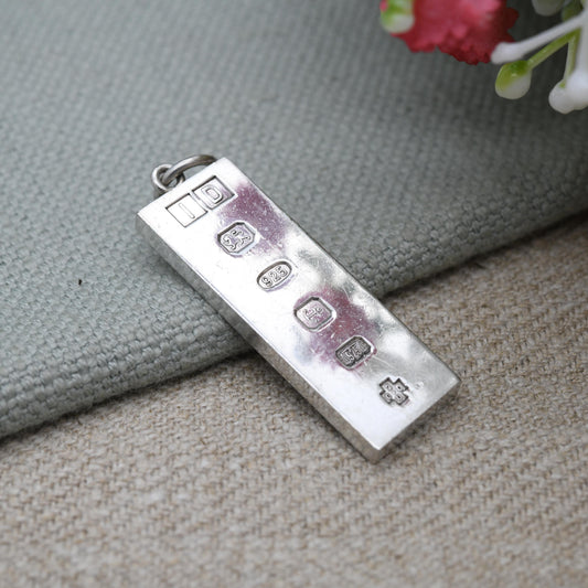 Vintage Sterling Silver Ingot Pendant 2000 Millennium Mark - Birmingham Hallmarked ID | Minimal Date Souvenir Necklace