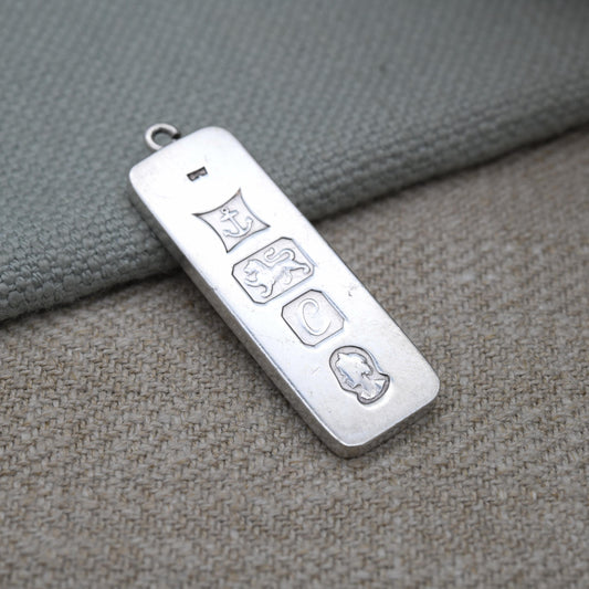 Vintage Sterling Silver Ingot Pendant 1977 with Queen Elizabeth II Silver Jubilee Stamp - Hallmarked Birmingham | Mid-Century Necklace