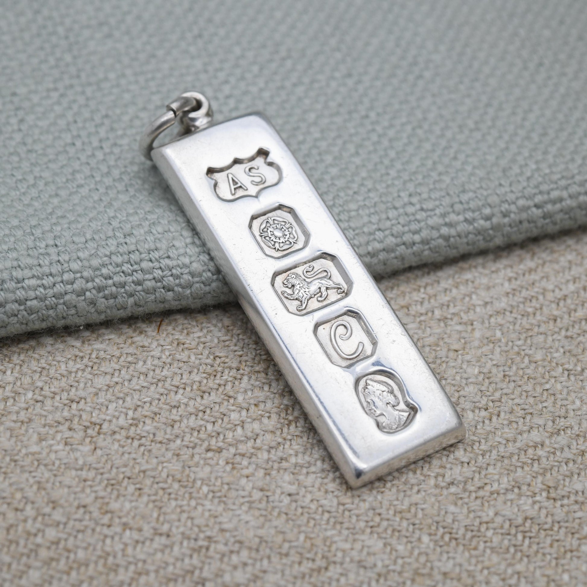 Vintage Sterling Silver Ingot Pendant 1977 with Queen Elizabeth II Silver Jubilee Stamp - Hallmarked AS Sheffield | Mid-Century Necklace