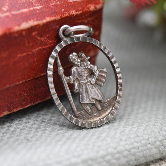 Vintage Sterling Silver St. Christopher Pendant Mid-Century - Openwork Saint of Travelling | Christian Religious Detailed Jewellery Gift