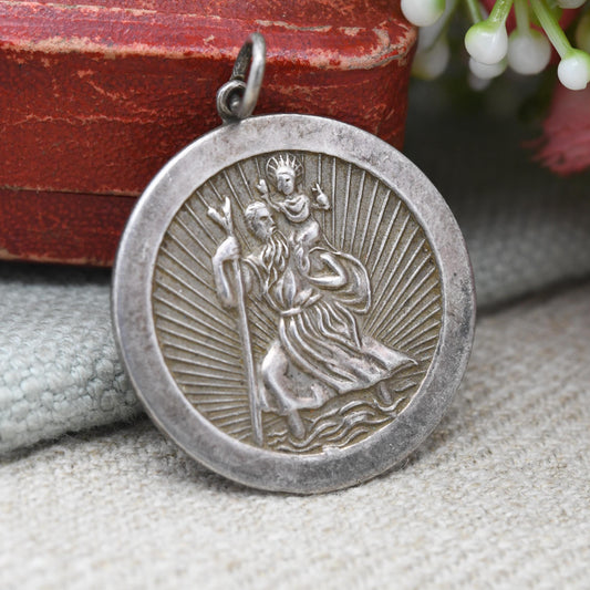 Vintage Sterling Silver St. Christopher Pendant Mid-Century - Textured | Saint of Travelling | Christian Religious Detailed Jewellery Gift