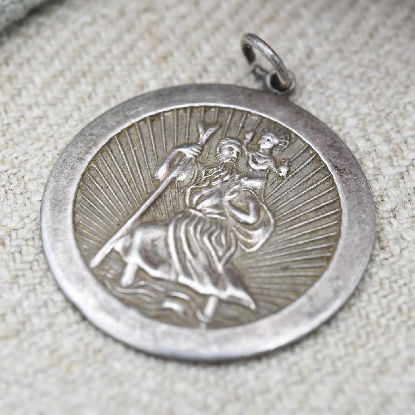 Vintage Sterling Silver St. Christopher Pendant Mid-Century - Textured | Saint of Travelling | Christian Religious Detailed Jewellery Gift
