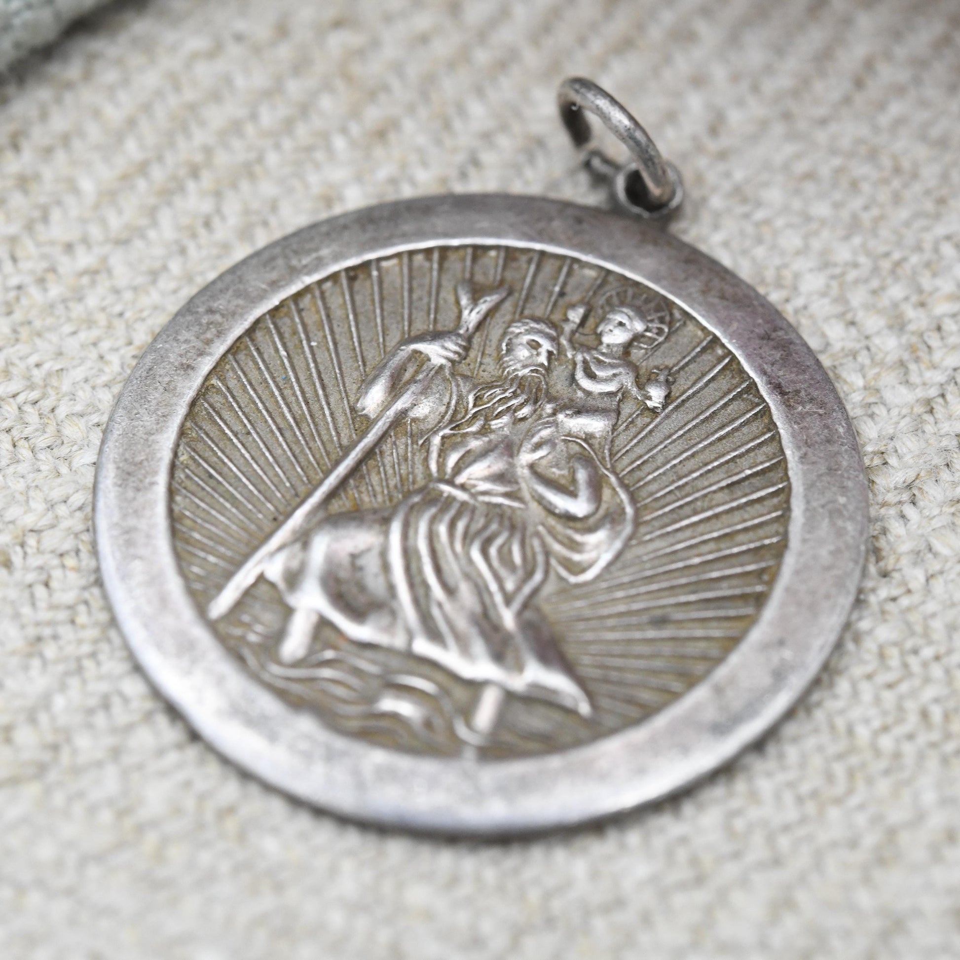 Vintage Sterling Silver St. Christopher Pendant Mid-Century - Textured | Saint of Travelling | Christian Religious Detailed Jewellery Gift