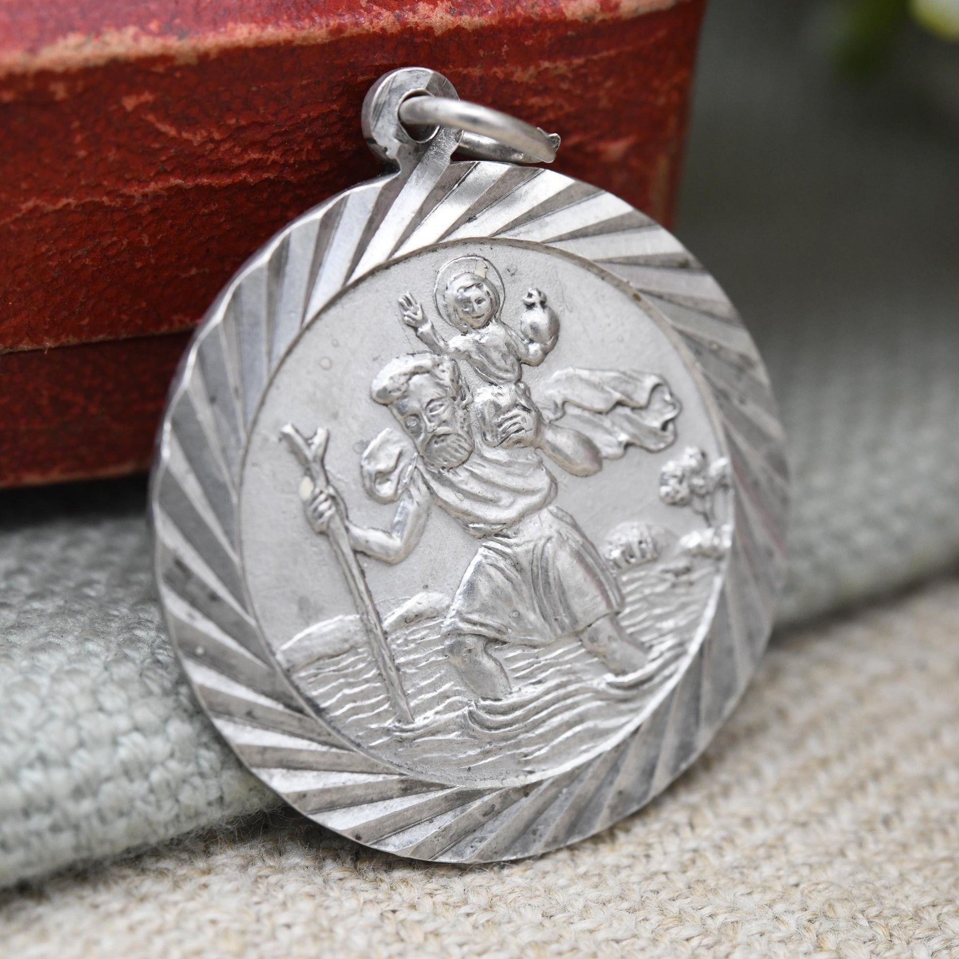 Vintage Sterling Silver St. Christopher Pendant Mid-Century - Circle Saint of Travelling | Christian Religious | Detailed Jewellery Gift