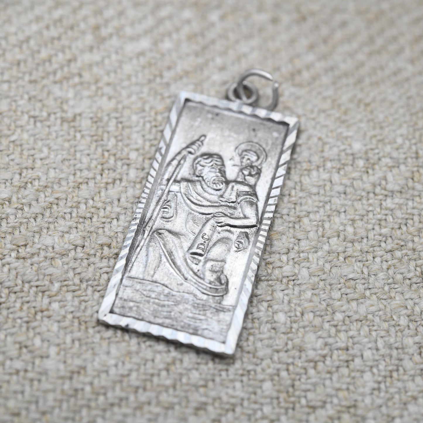 Vintage Sterling Silver St. Christopher Pendant Mid-Century - Rectangular Saint of Travelling | Christian Religious Detailed Jewellery Gift