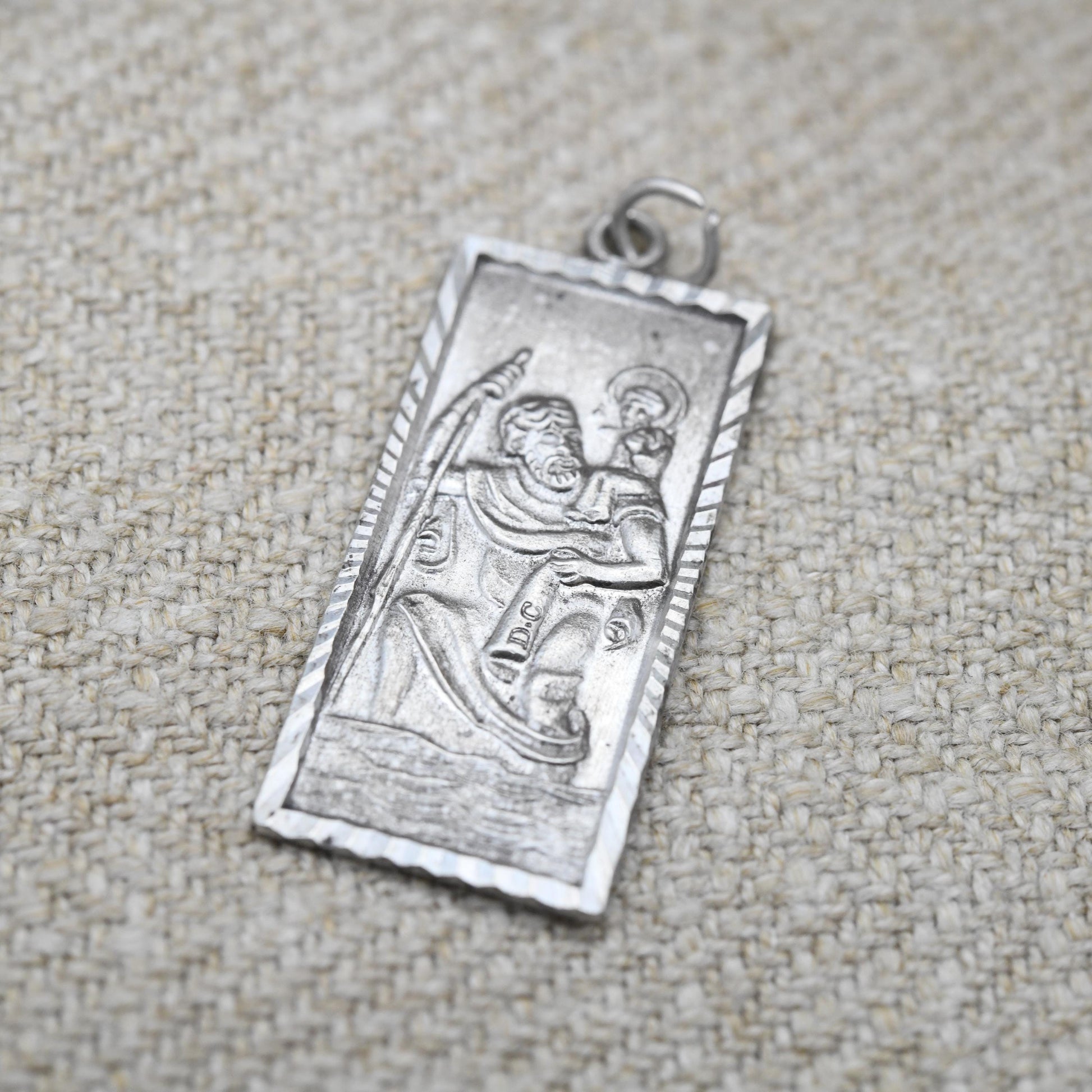 Vintage Sterling Silver St. Christopher Pendant Mid-Century - Rectangular Saint of Travelling | Christian Religious Detailed Jewellery Gift