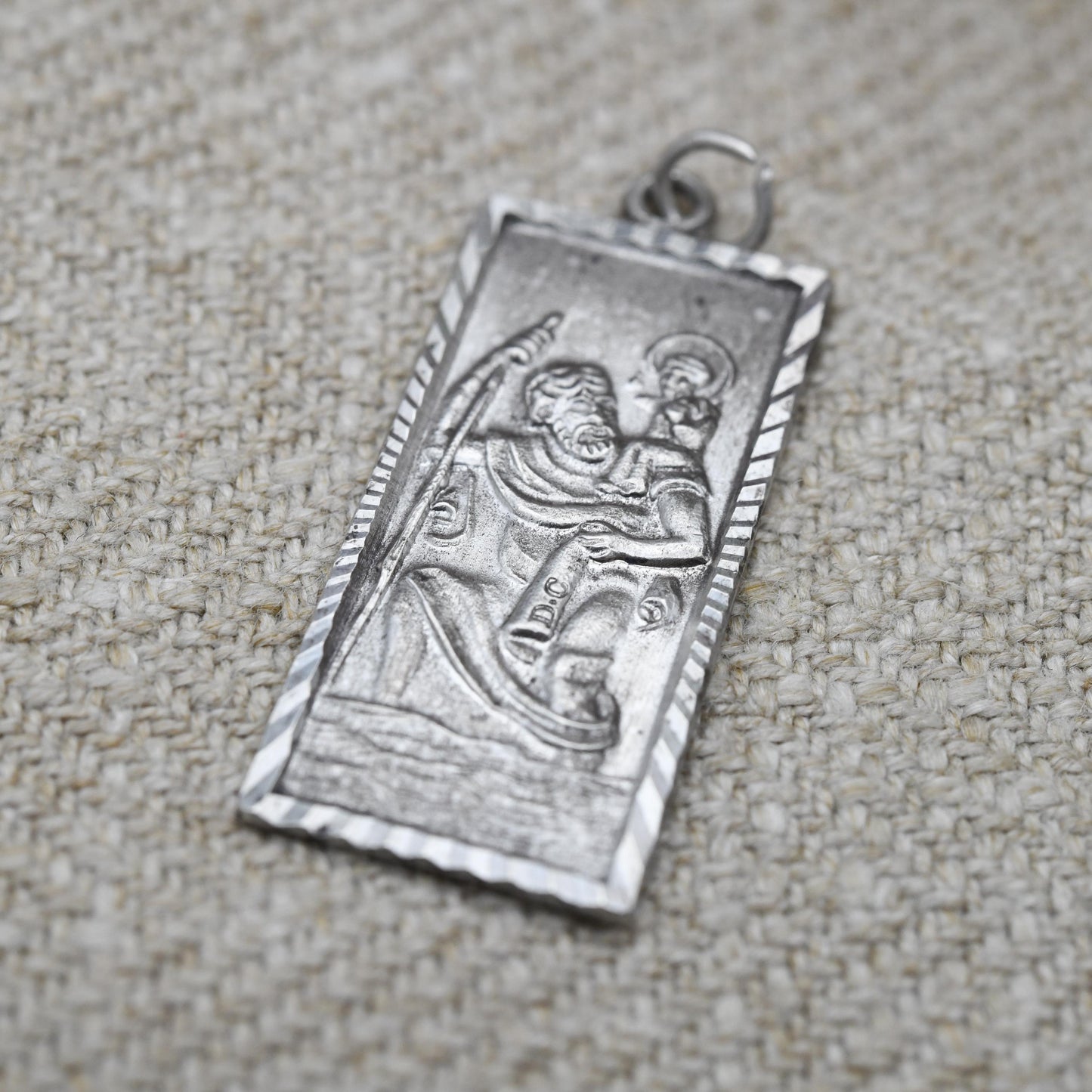 Vintage Sterling Silver St. Christopher Pendant Mid-Century - Rectangular Saint of Travelling | Christian Religious Detailed Jewellery Gift