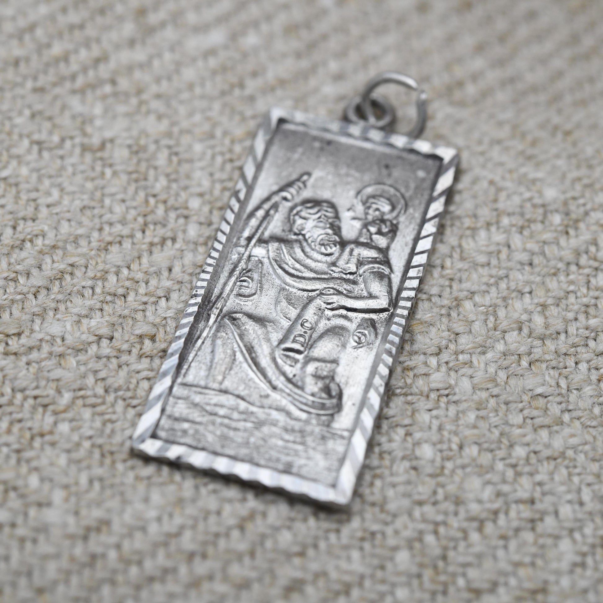 Vintage Sterling Silver St. Christopher Pendant Mid-Century - Rectangular Saint of Travelling | Christian Religious Detailed Jewellery Gift