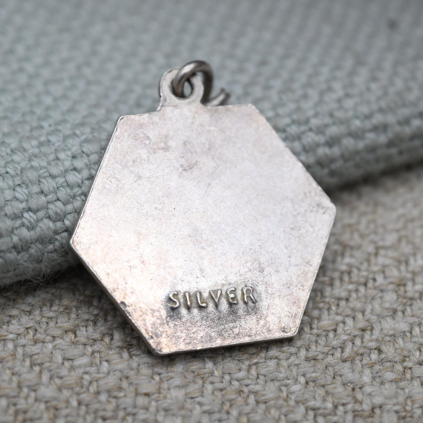 Vintage Sterling Silver St. Christopher Pendant Mid-Century - Enamel | Hexagon | Saint of Travelling | Christian Religious Gift