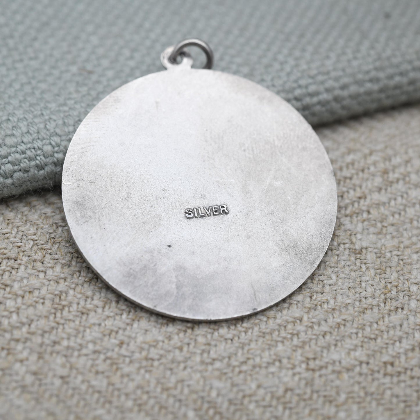 Vintage Sterling Silver St. Christopher Pendant Mid-Century - Large Circle Saint of Travelling | Christian Religious Detailed Jewellery Gift