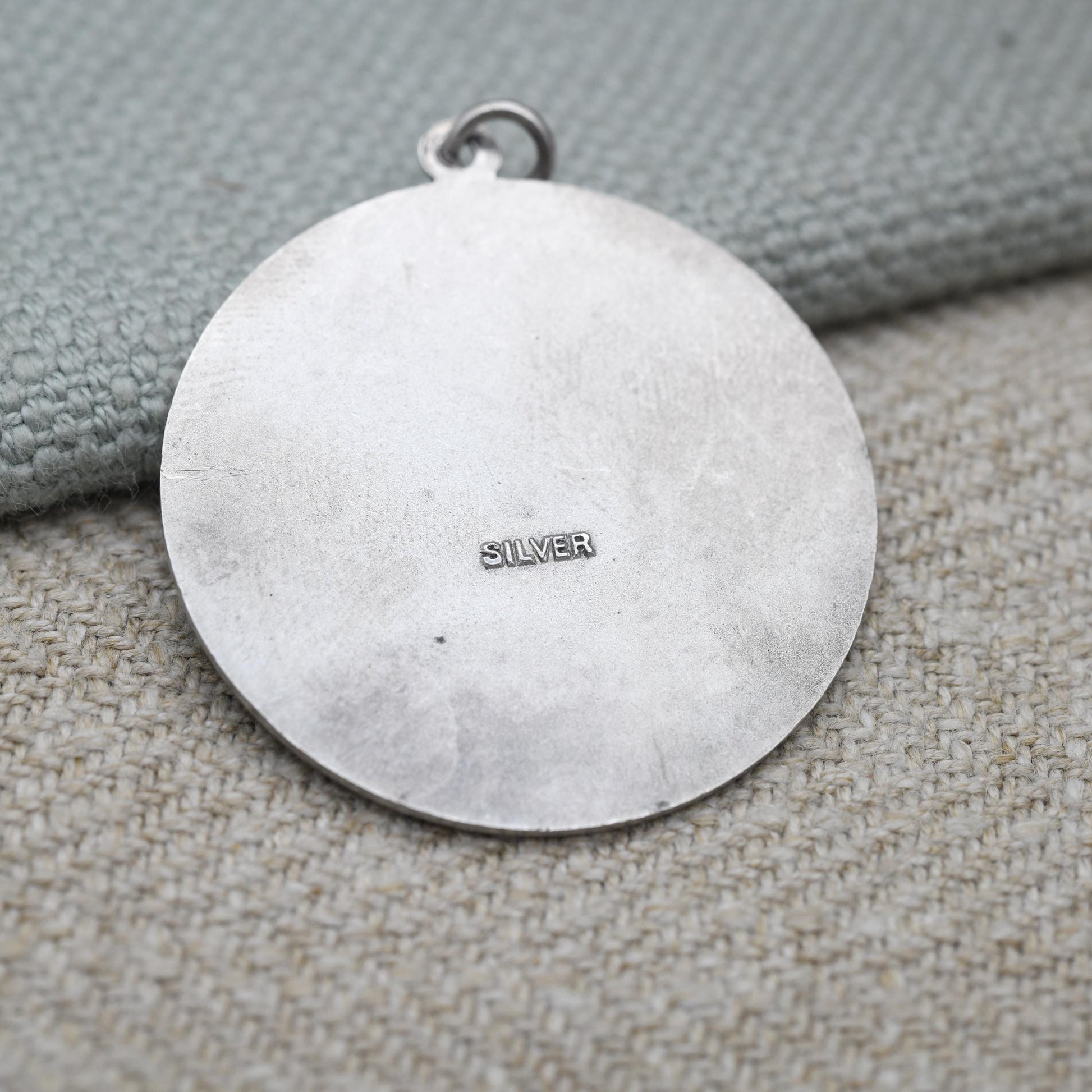 Vintage Sterling Silver St. Christopher Pendant Mid-Century - Large Circle Saint of Travelling | Christian Religious Detailed Jewellery Gift