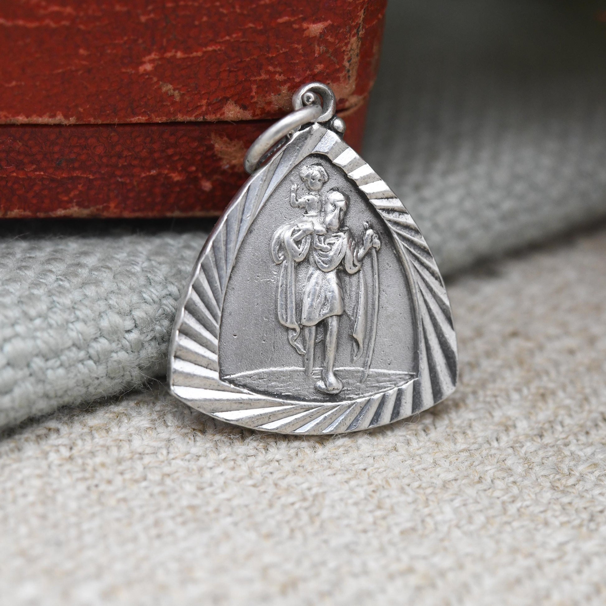 Vintage Sterling Silver St. Christopher Pendant Mid-Century - Triangle | Saint of Travelling | Christian Religious Detailed Jewellery Gift