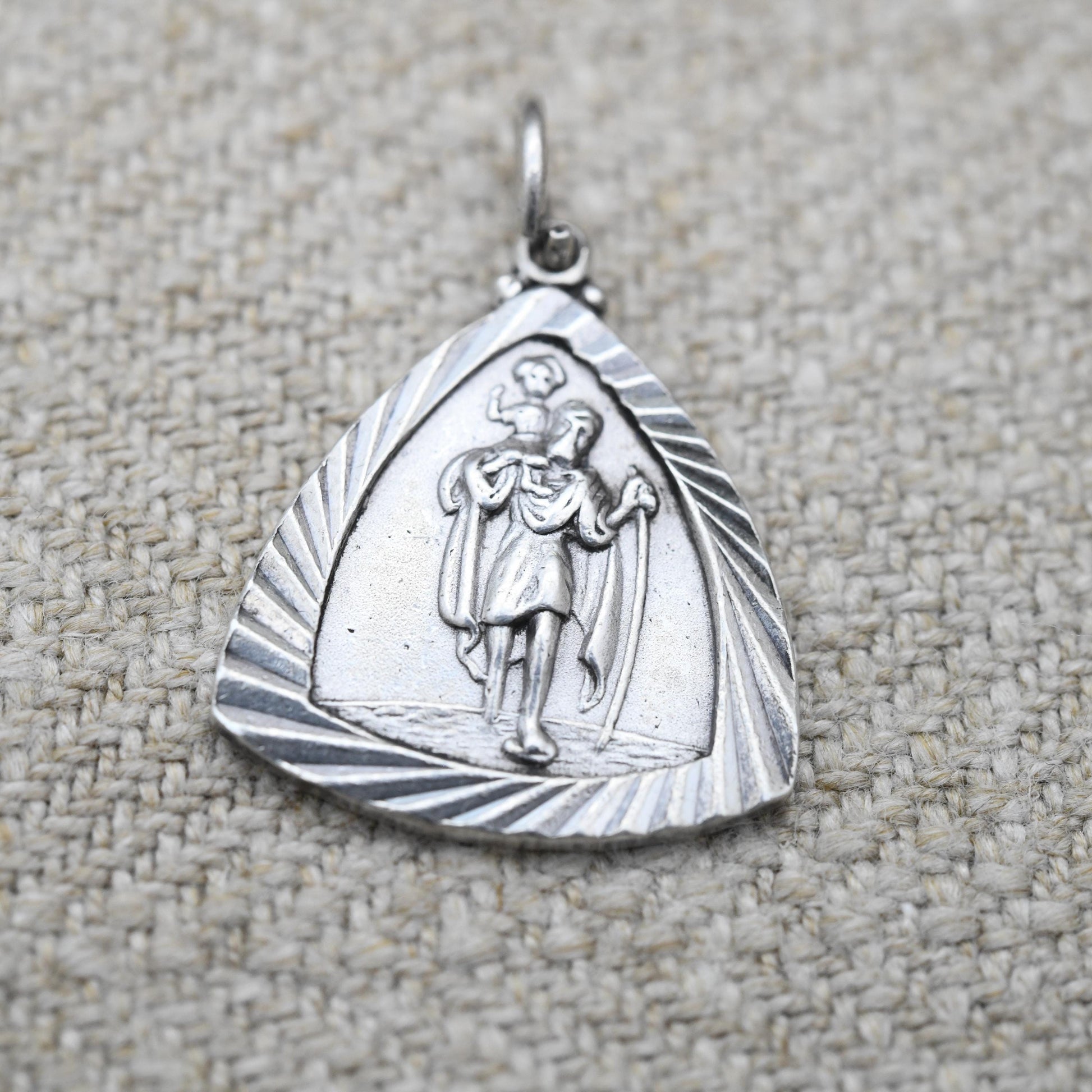 Vintage Sterling Silver St. Christopher Pendant Mid-Century - Triangle | Saint of Travelling | Christian Religious Detailed Jewellery Gift