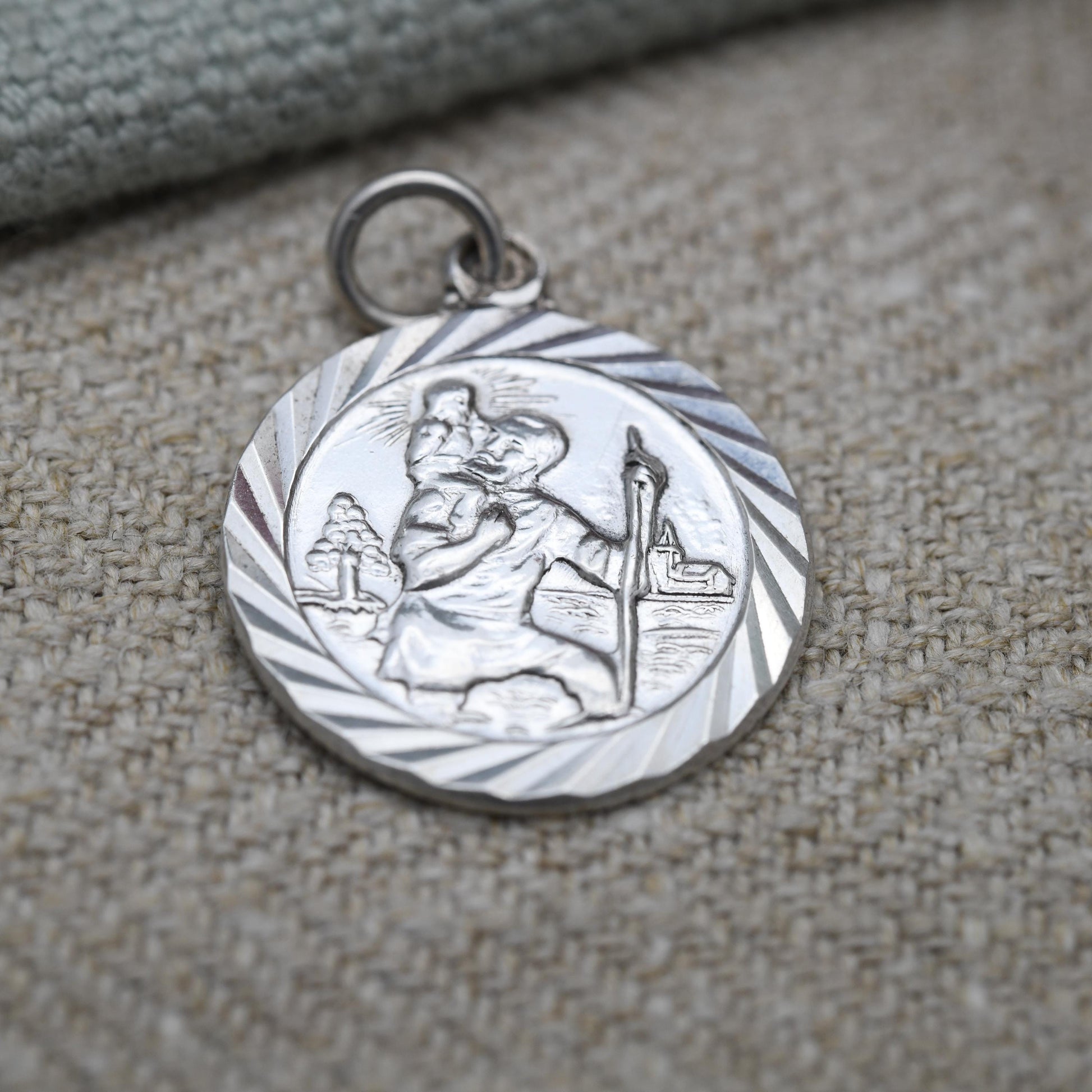 Vintage Sterling Silver St. Christopher Pendant Mid-Century - Circle | Saint of Travelling | Christian Religious Detailed Jewellery Gift