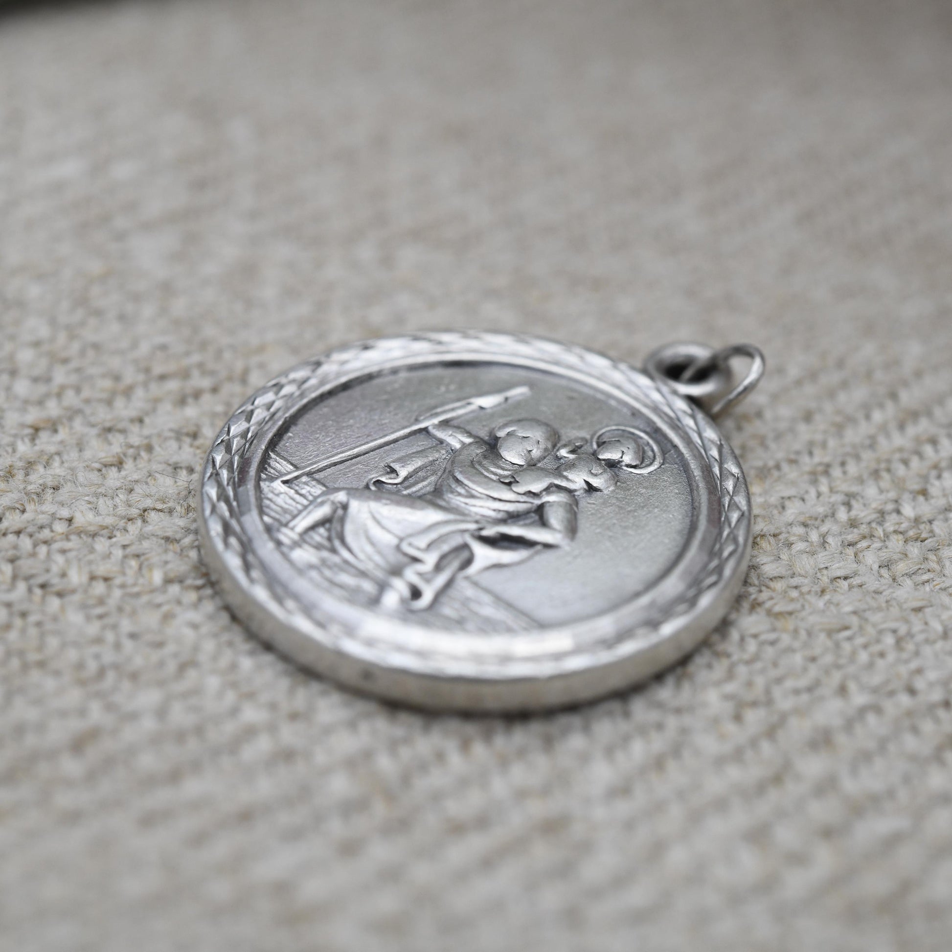 Vintage Sterling Silver St. Christopher Pendant Mid-Century - Circle | Saint of Travelling | Christian Religious | Detailed Jewellery Gift