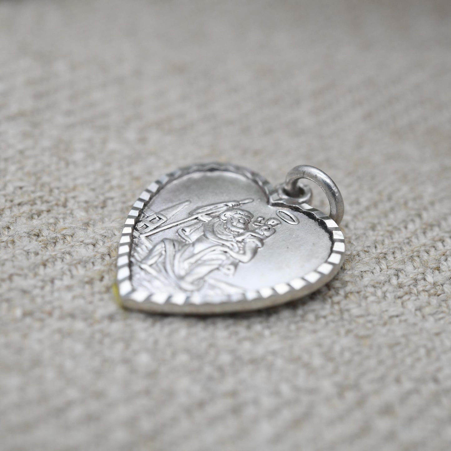 Vintage Sterling Silver St. Christopher Pendant Mid-Century - Love Heart | Saint of Travelling | Christian Religious Detailed Jewellery Gift