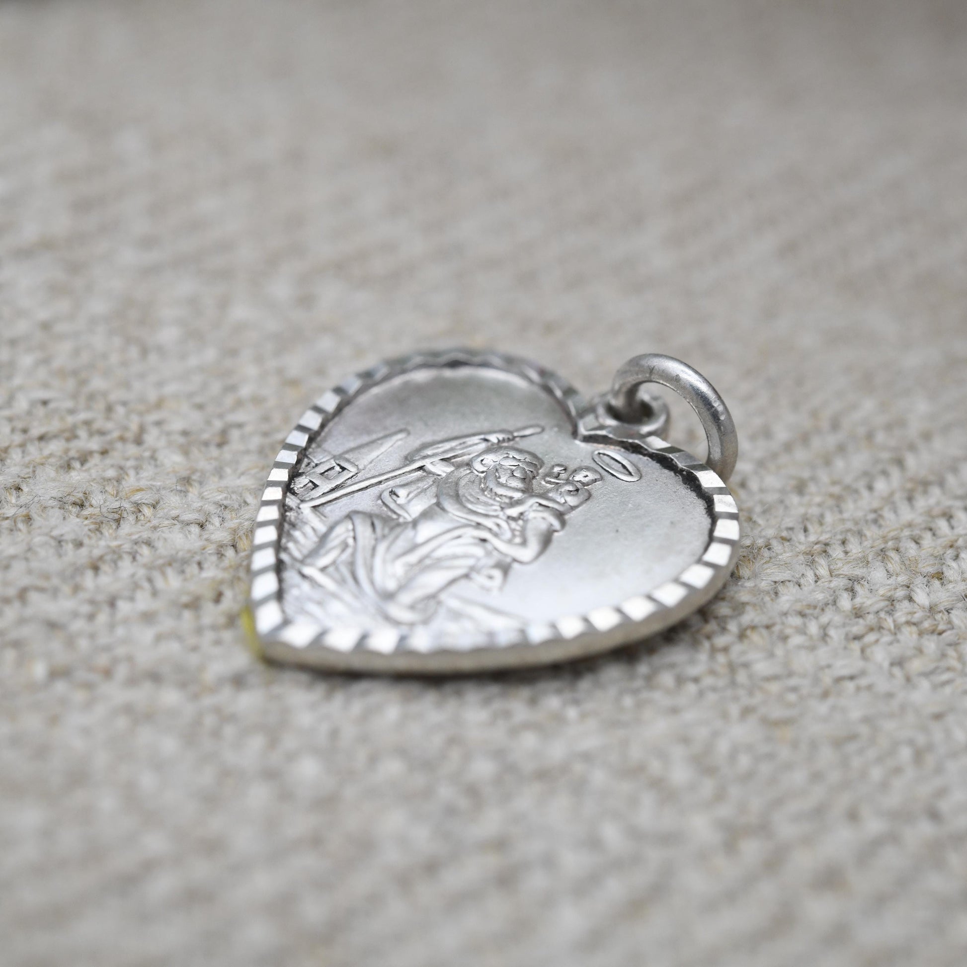 Vintage Sterling Silver St. Christopher Pendant Mid-Century - Love Heart | Saint of Travelling | Christian Religious Detailed Jewellery Gift