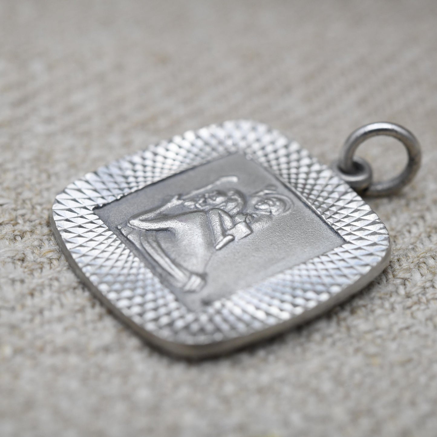 Vintage Sterling Silver St. Christopher Pendant Mid-Century - Rounded Square | Saint of Travelling | Christian Religious Jewellery Gift