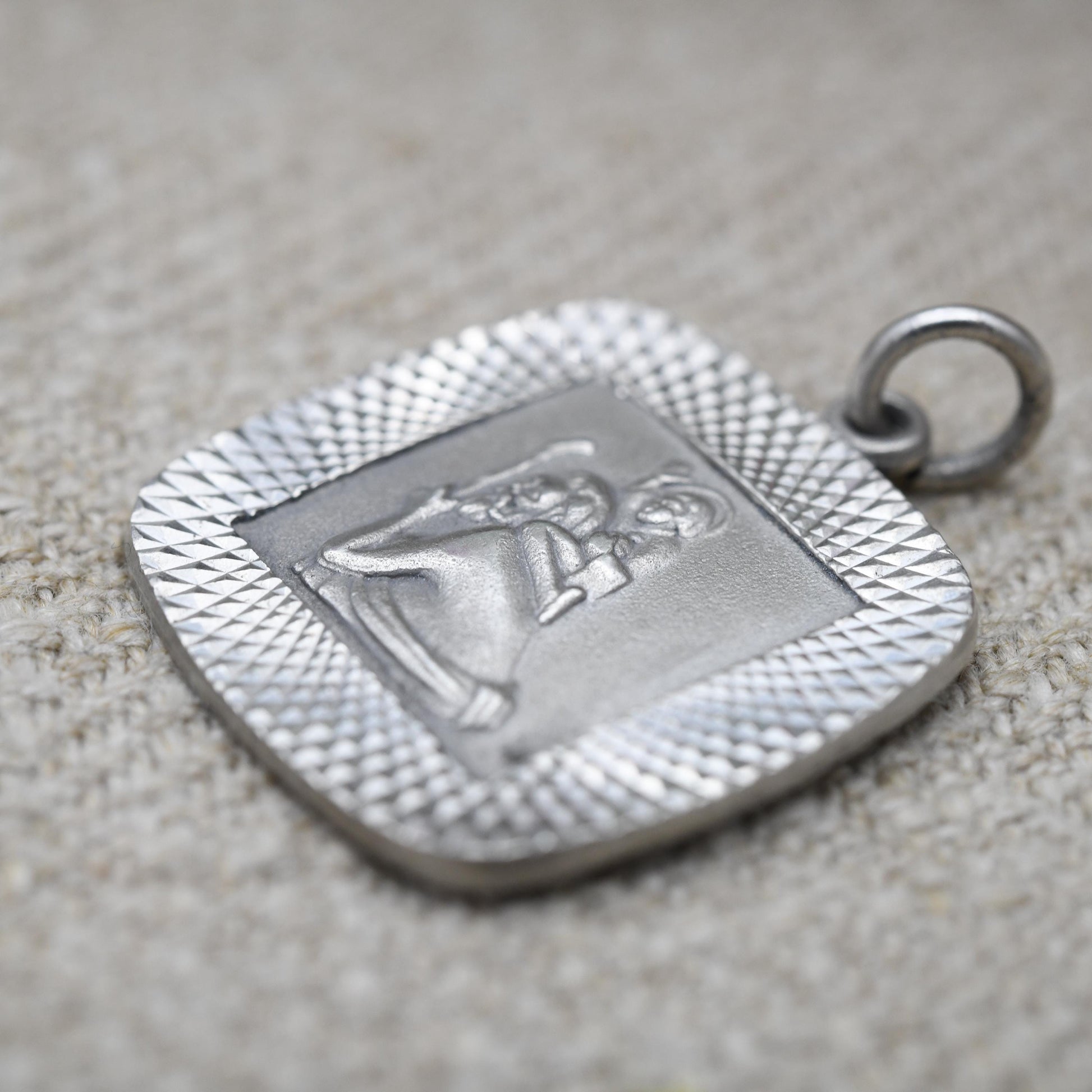 Vintage Sterling Silver St. Christopher Pendant Mid-Century - Rounded Square | Saint of Travelling | Christian Religious Jewellery Gift