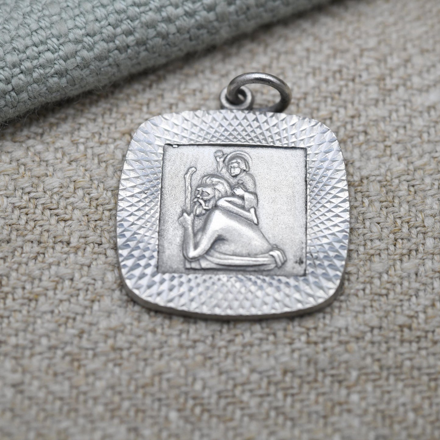 Vintage Sterling Silver St. Christopher Pendant Mid-Century - Rounded Square | Saint of Travelling | Christian Religious Jewellery Gift