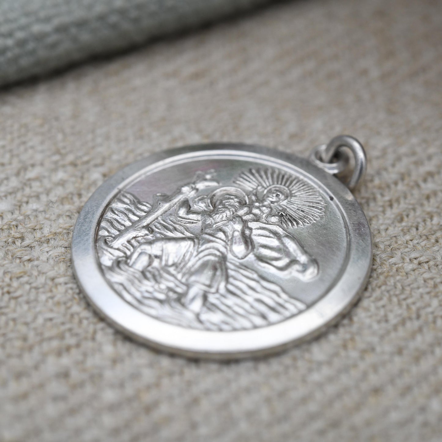 Vintage Sterling Silver St. Christopher Pendant Mid-Century - Circle Saint of Travelling | Christian Religious Detailed Jewellery Gift