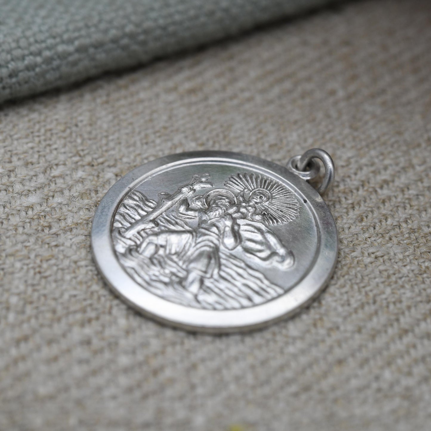 Vintage Sterling Silver St. Christopher Pendant Mid-Century - Circle Saint of Travelling | Christian Religious Detailed Jewellery Gift