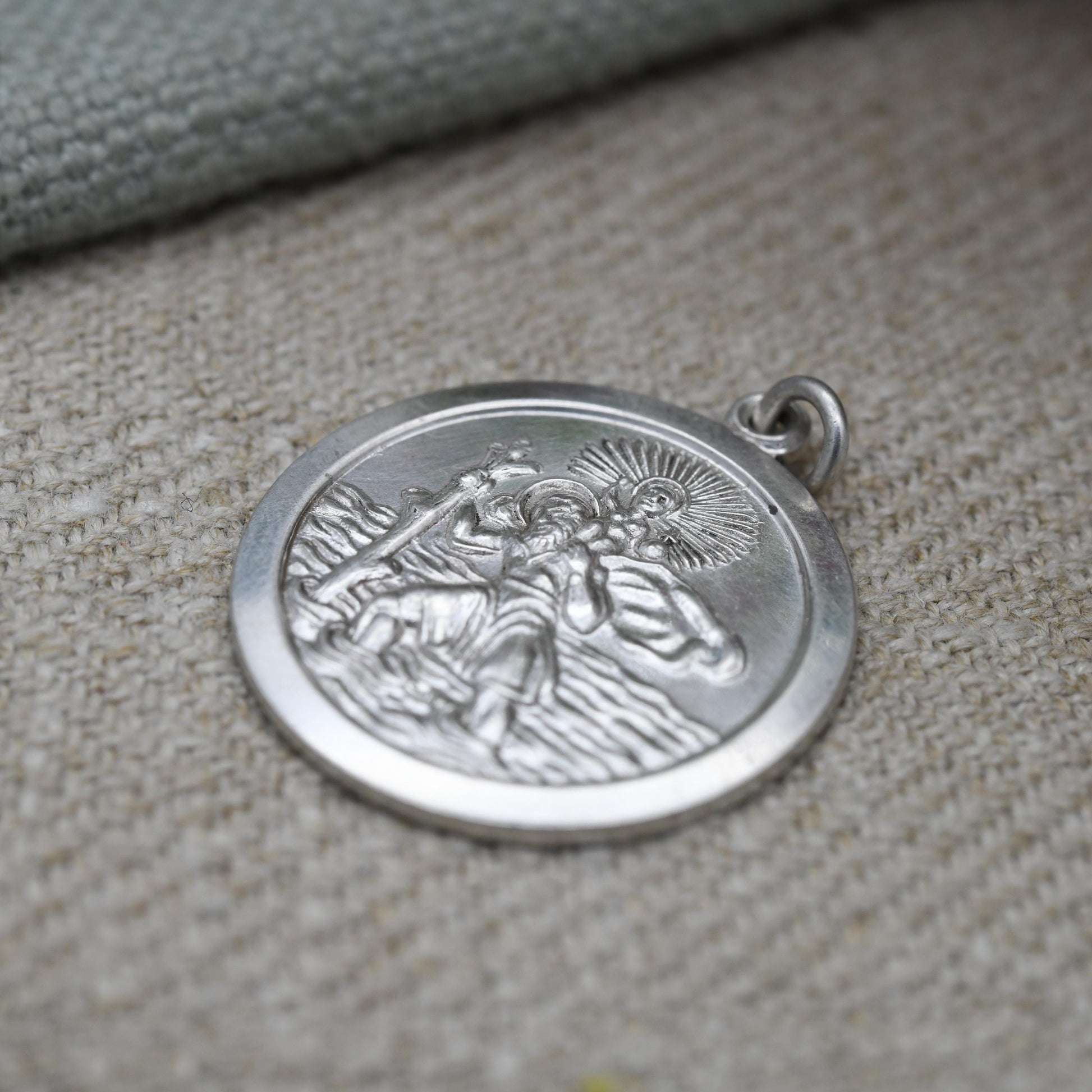 Vintage Sterling Silver St. Christopher Pendant Mid-Century - Circle Saint of Travelling | Christian Religious Detailed Jewellery Gift