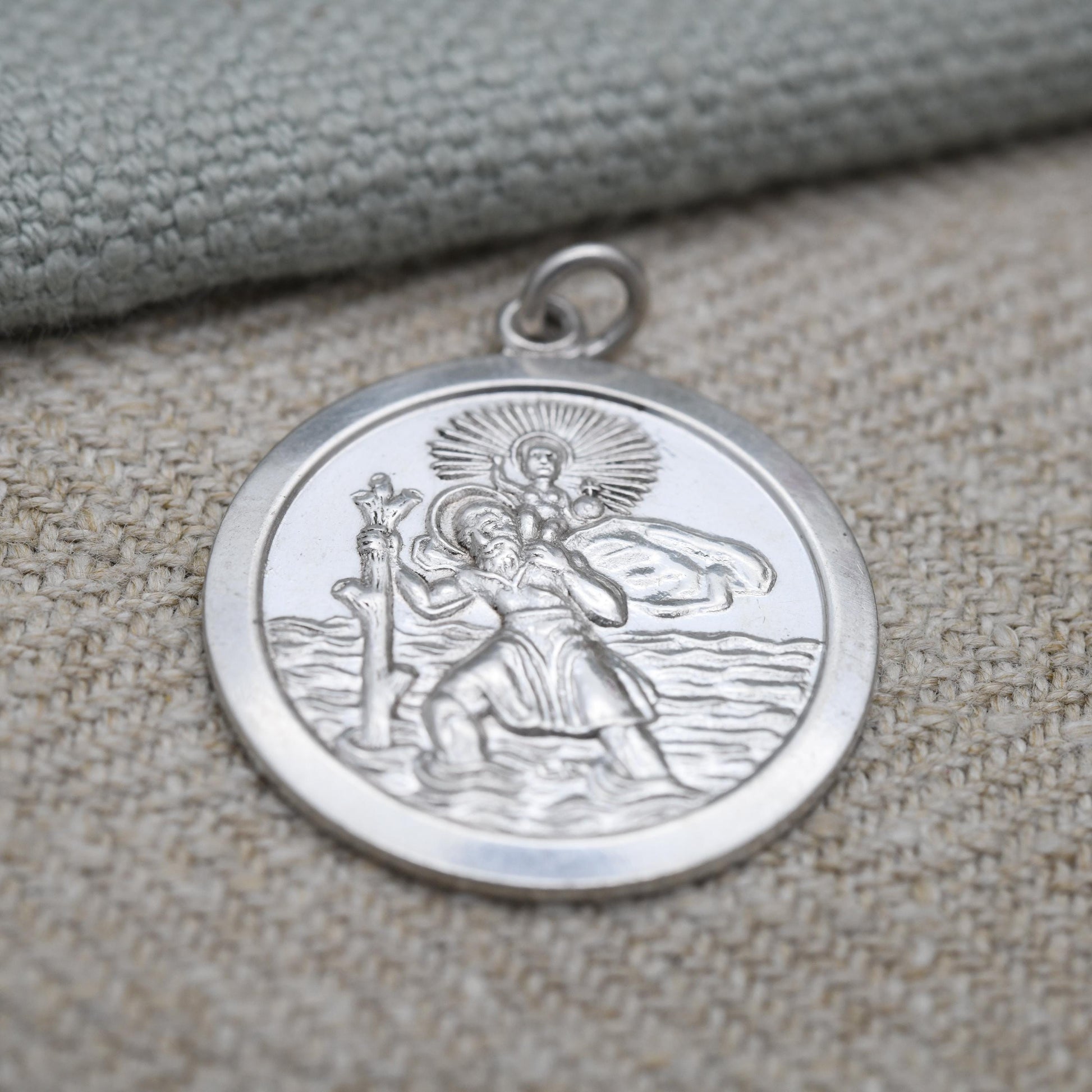 Vintage Sterling Silver St. Christopher Pendant Mid-Century - Circle Saint of Travelling | Christian Religious Detailed Jewellery Gift