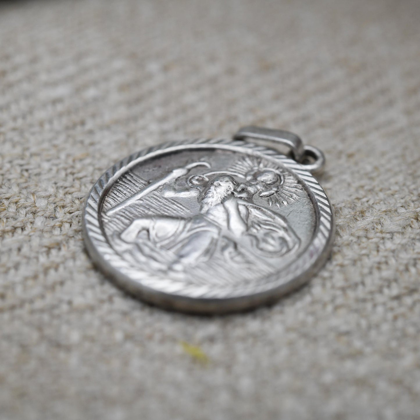 Vintage Sterling Silver St. Christopher Pendant Mid-Century - Small Circle Saint of Travelling | Christian Religious Detailed Jewellery Gift