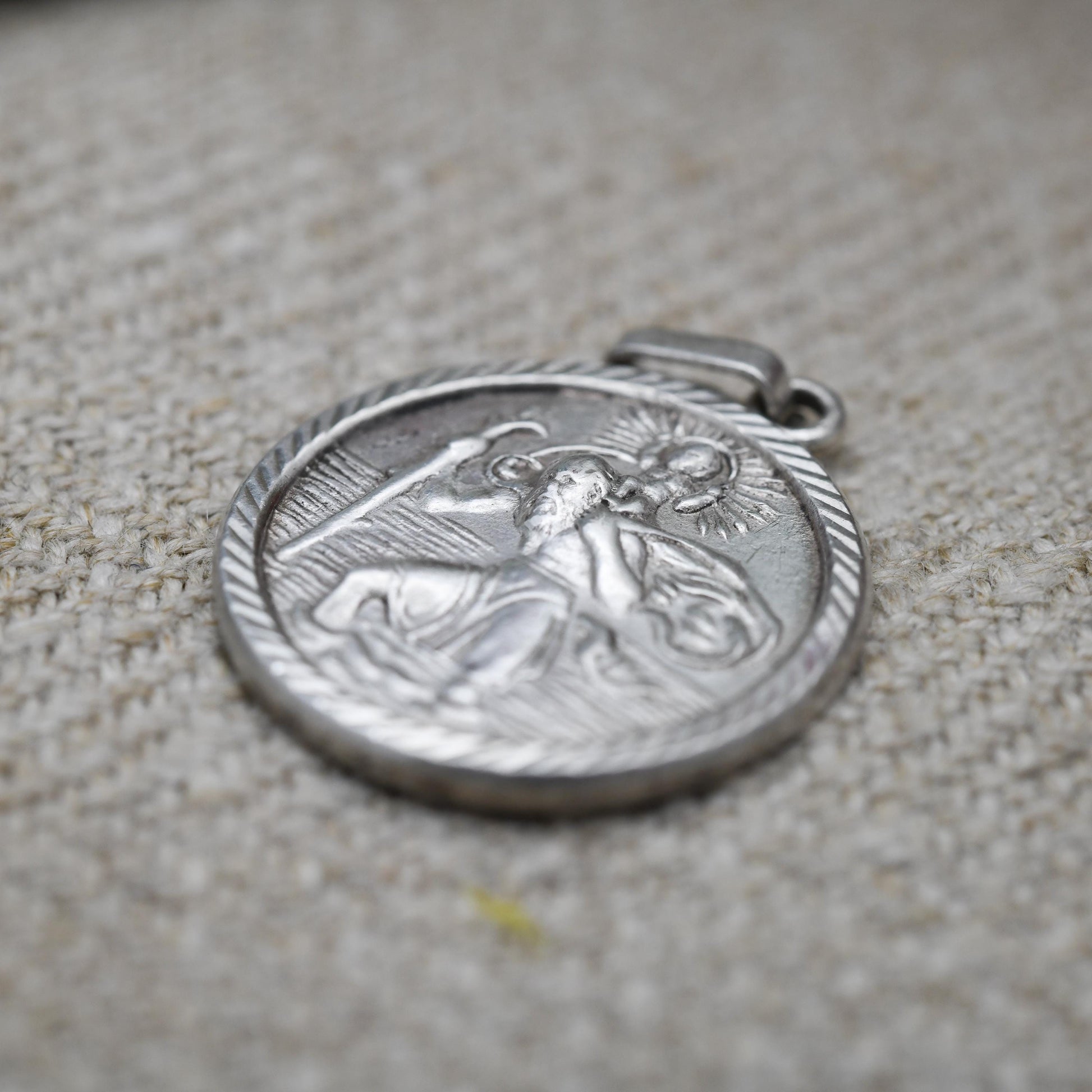 Vintage Sterling Silver St. Christopher Pendant Mid-Century - Small Circle Saint of Travelling | Christian Religious Detailed Jewellery Gift