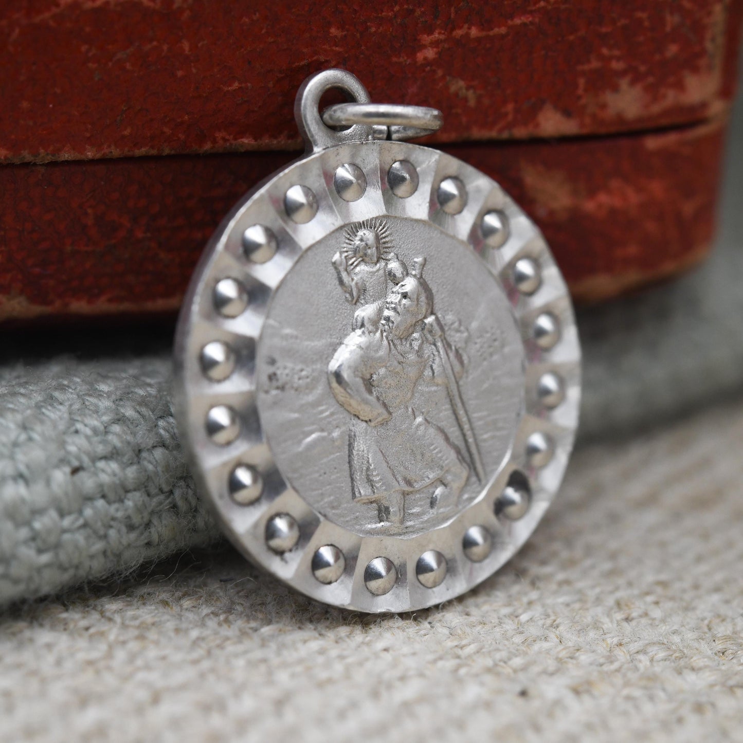 Vintage Sterling Silver St. Christopher Pendant Mid-Century - Beaded Edge | Christian Religious Detailed Jewellery Gift