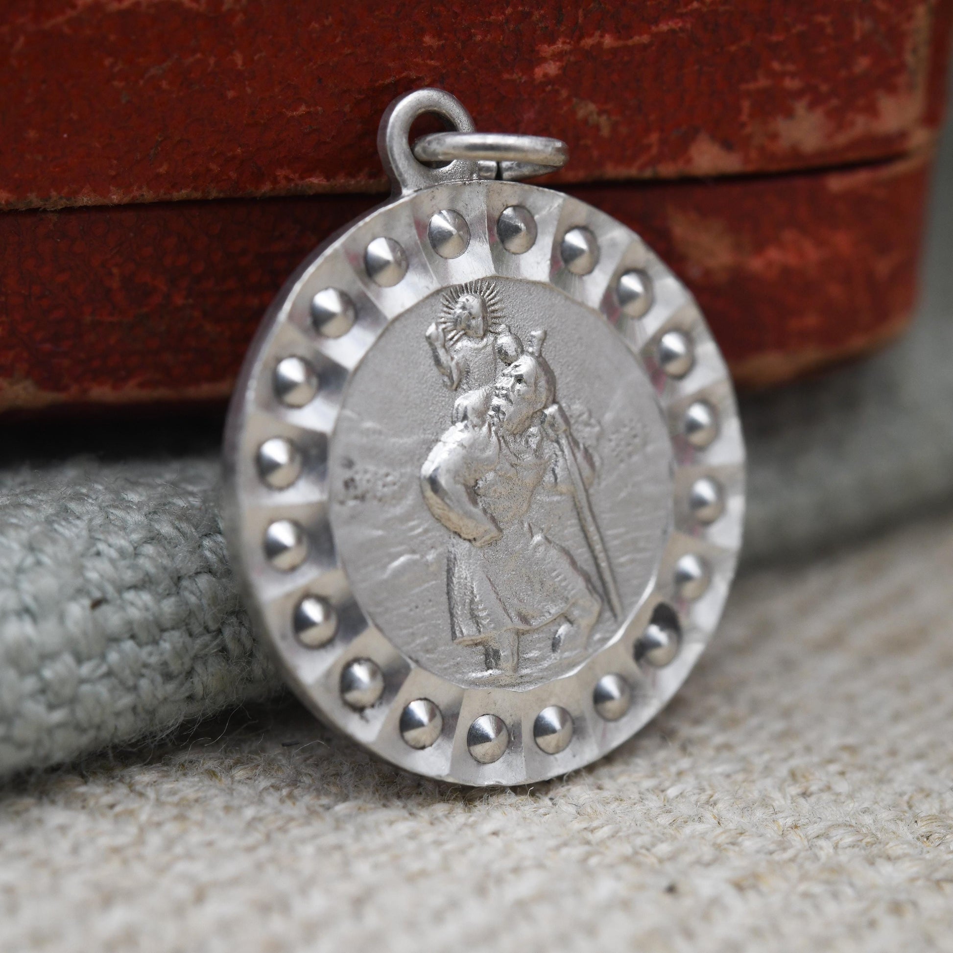 Vintage Sterling Silver St. Christopher Pendant Mid-Century - Beaded Edge | Christian Religious Detailed Jewellery Gift