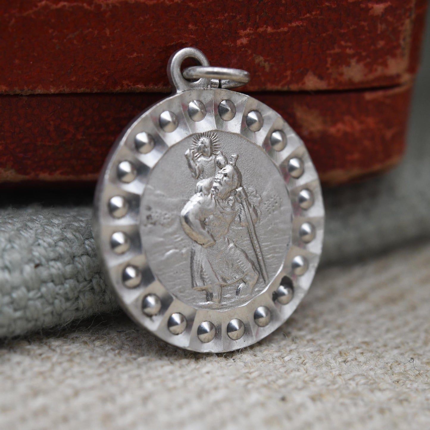 Vintage Sterling Silver St. Christopher Pendant Mid-Century - Beaded Edge | Christian Religious Detailed Jewellery Gift