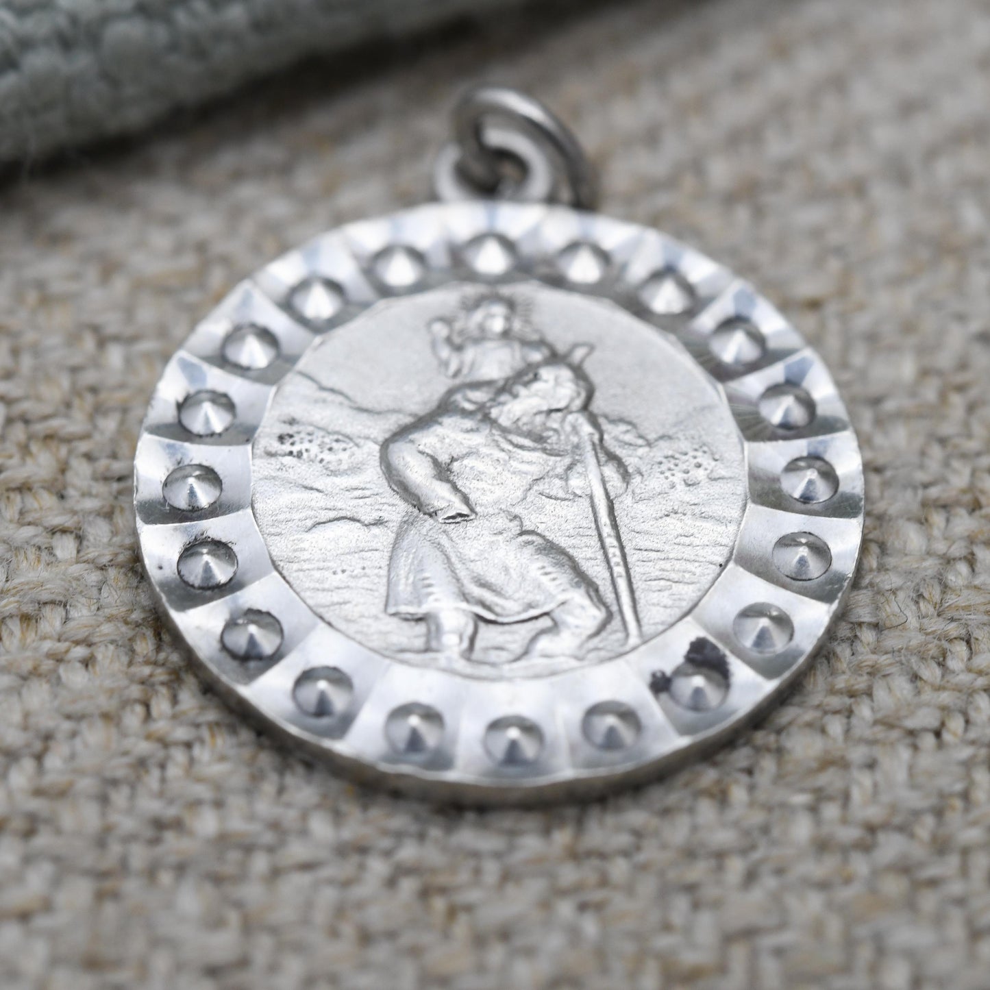 Vintage Sterling Silver St. Christopher Pendant Mid-Century - Beaded Edge | Christian Religious Detailed Jewellery Gift