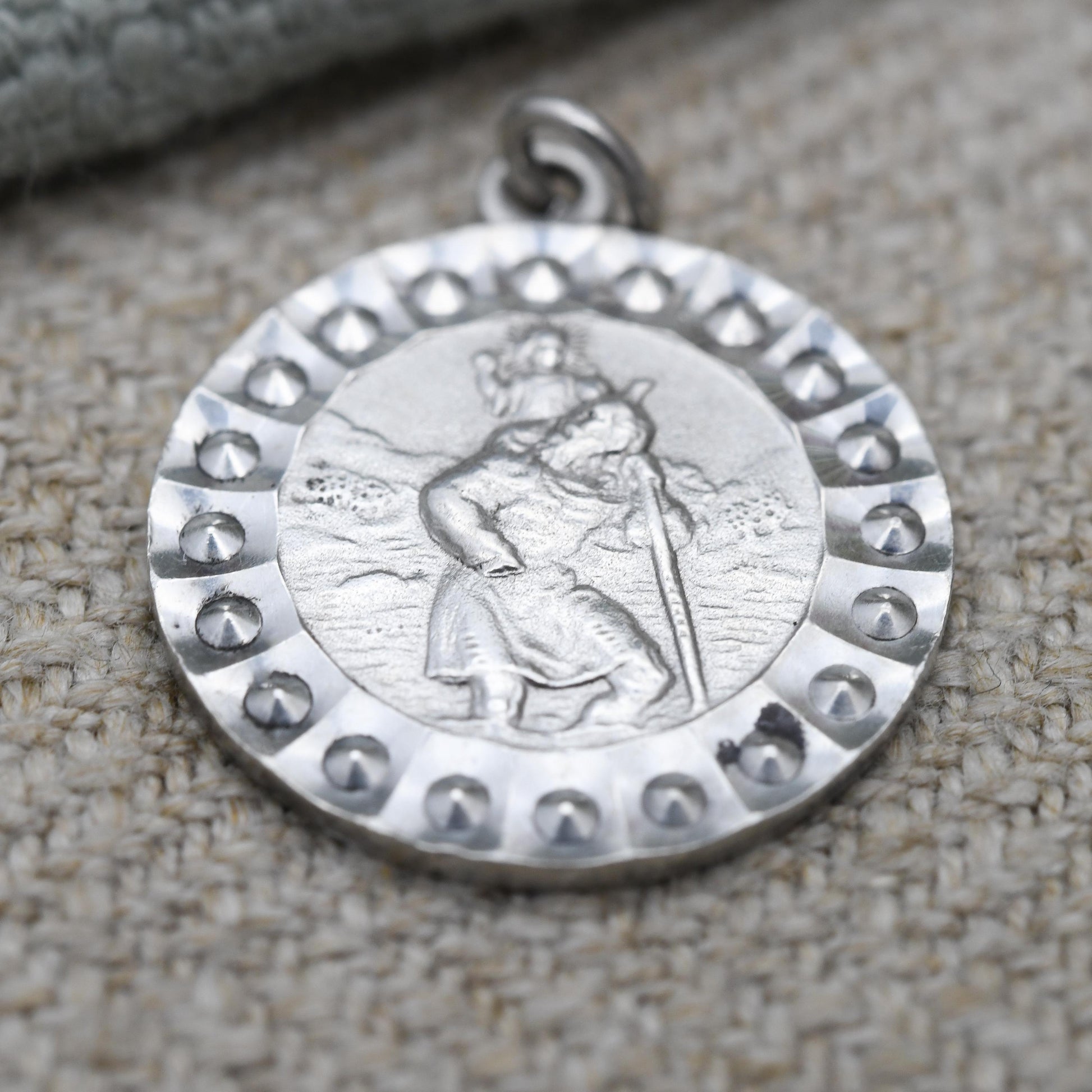 Vintage Sterling Silver St. Christopher Pendant Mid-Century - Beaded Edge | Christian Religious Detailed Jewellery Gift